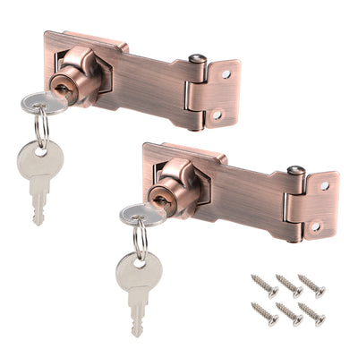 uxcell Uxcell 3-inch Keyed Hasp Locks w Screws for Door Keyed Alike Copper Tone 2Pcs