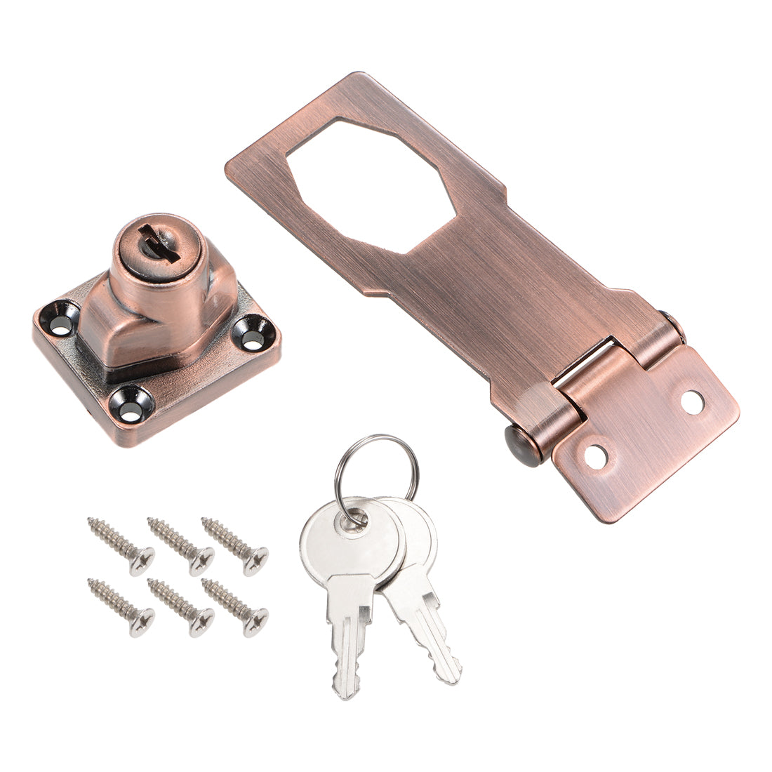 uxcell Uxcell 3-inch Keyed Hasp Locks w Screws for Door Keyed Alike Copper Tone 3Pcs