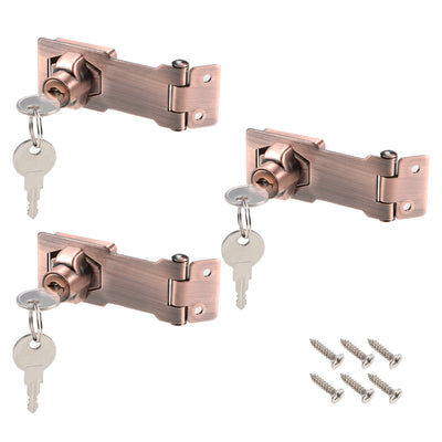 uxcell Uxcell 3-inch Keyed Hasp Locks w Screws for Door Keyed Alike Copper Tone 3Pcs