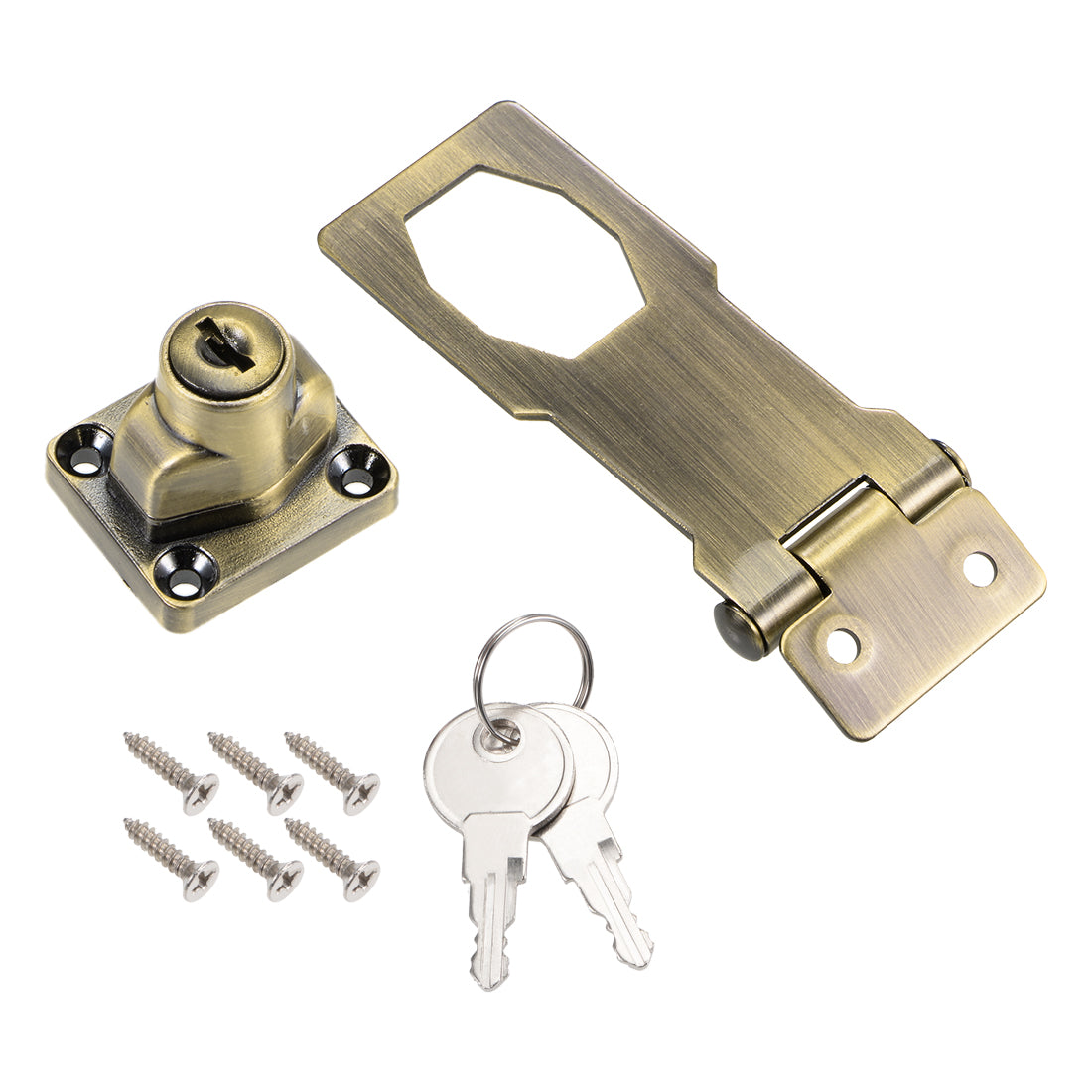 uxcell Uxcell 3-inch Keyed Hasp Locks w Screws for Door Keyed Alike Bronze Tone 3Pcs