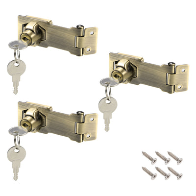 Harfington Uxcell 3-inch Keyed Hasp Locks w Screws for Door Keyed Alike Bronze Tone 3Pcs