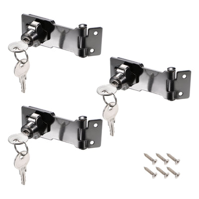 Harfington Uxcell 3-inch Keyed Hasp Locks W Screws for Door Keyed Alike Black 3Pcs