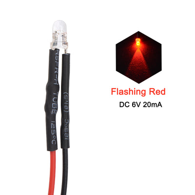 Harfington Uxcell 5Pcs DC 6V 3mm Pre Wired LED, Flashing Red Light Round Top Clear Lens, Light Emitting Diodes with Edge