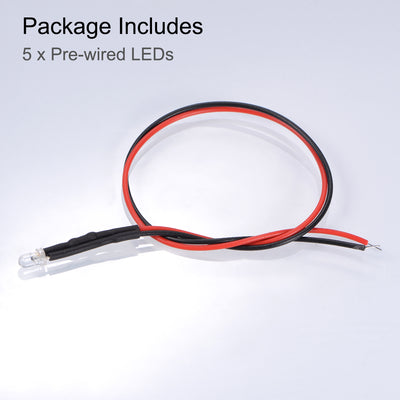 Harfington Uxcell 5Pcs DC 6V 3mm Pre Wired LED, Flashing Red Light Round Top Clear Lens, Light Emitting Diodes with Edge