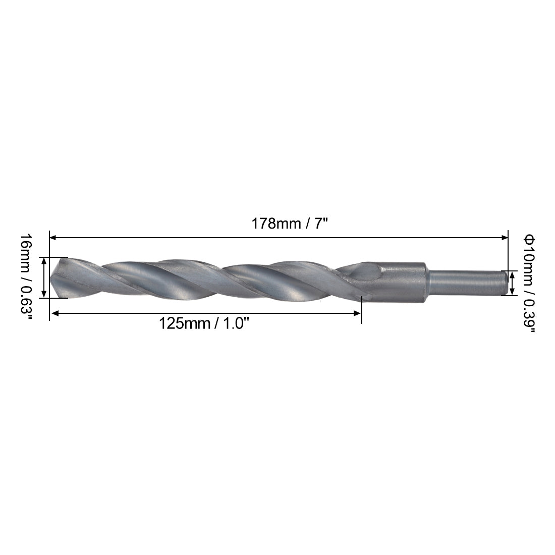 uxcell Uxcell Reduced Shank Twist Drill Bits 16mm HSS 4241 with 10mm Shank 1 Pcs