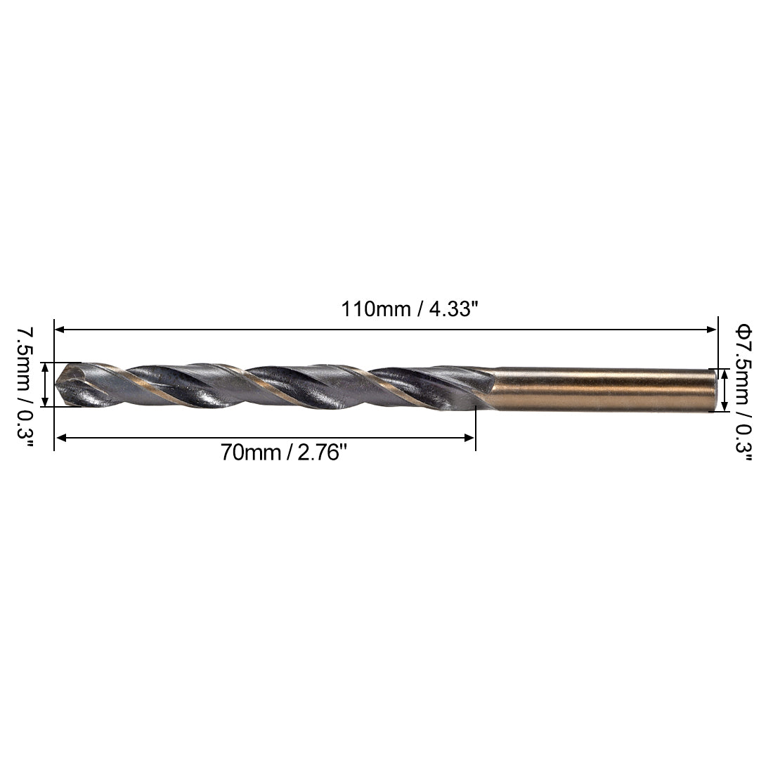 uxcell Uxcell Straight Shank Twist Drill Bits 7.5mm HSS 4341 with 7.5mm Shank