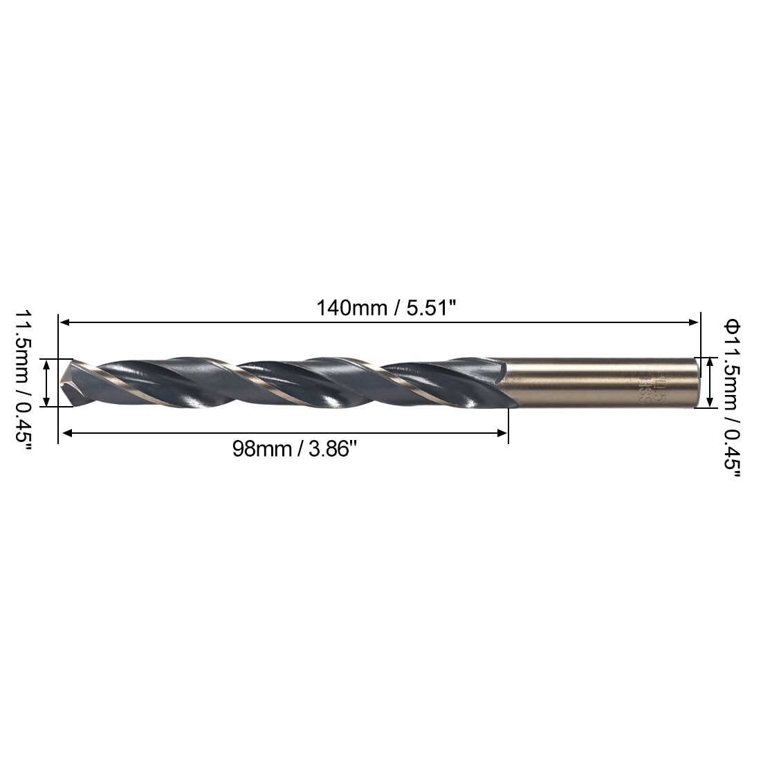 uxcell Uxcell Straight Shank Twist Drill Bits 11.5mm HSS 4341 with 11.5mm Shank 2 Pcs