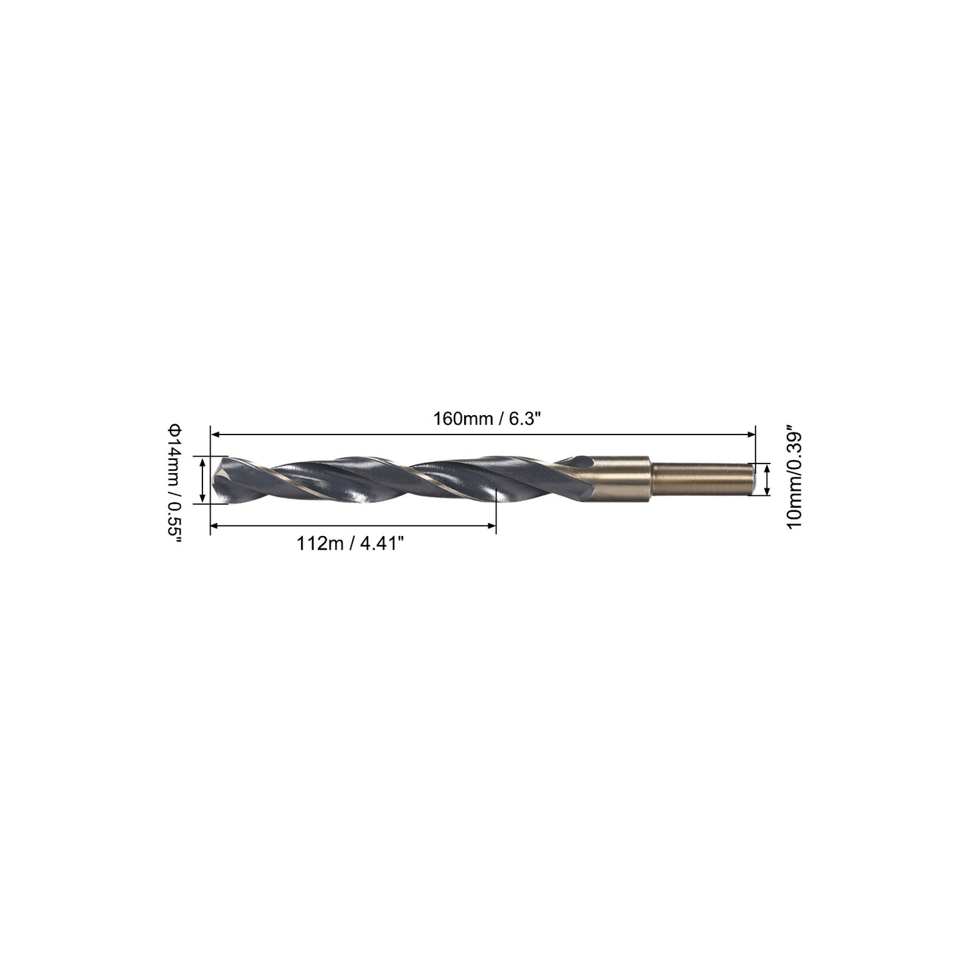 uxcell Uxcell Straight Shank Twist Drill Bits 14mm HSS 4341 with 10mm Shank