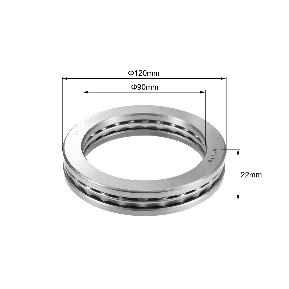 uxcell Uxcell 51118 Miniature Thrust Ball Bearing 90x120x22mm Chrome Steel with Washer