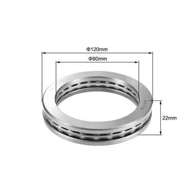 Harfington Uxcell 51118 Miniature Thrust Ball Bearing 90x120x22mm Chrome Steel with Washer
