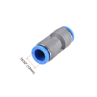 Harfington Uxcell Straight Push Connectors 12mm Quick Release Pneumatic Connector Plastic Union Pipe Tube Fitting Grey 5Pcs