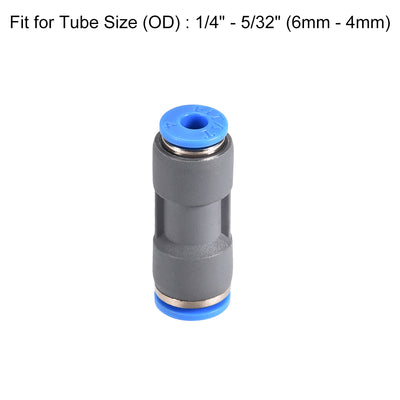 Harfington Uxcell Straight Push to Connector Reducer Fitting 6mm to 4mm Quick Release Pneumatic Connector Plastic Union Pipe Tube Fitting Grey 2Pcs