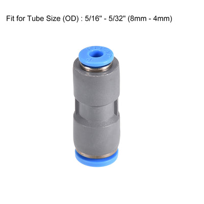 Harfington Uxcell Straight Push to Connector Reducer Fitting 8mm to 4mm Quick Release Pneumatic Connector Plastic Union Pipe Tube Fitting Grey 5Pcs