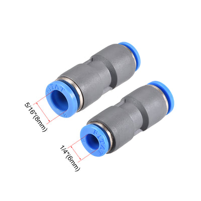 Harfington Uxcell Straight Push to Connector Reducer Fitting 8mm to 6mm Plastic Union Pipe Tube Fitting Grey 5Pcs