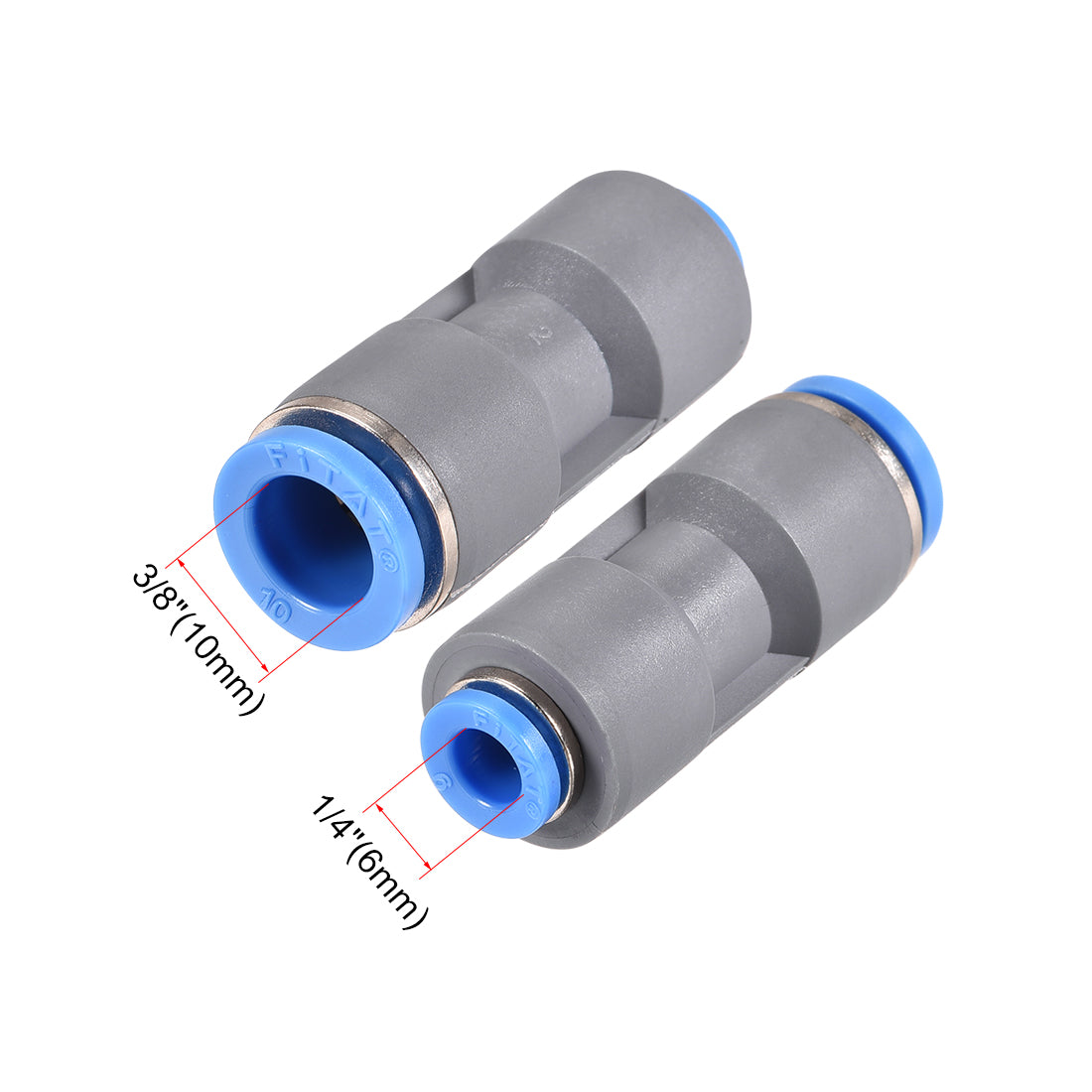 uxcell Uxcell Straight Push to Connector Reducer Fitting 10mm to 6mm Plastic Union Pipe Tube Fitting Grey 2Pcs