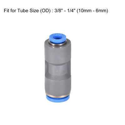 Harfington Uxcell Straight Push to Connector Reducer Fitting 10mm to 6mm Plastic Union Pipe Tube Fitting Grey 2Pcs