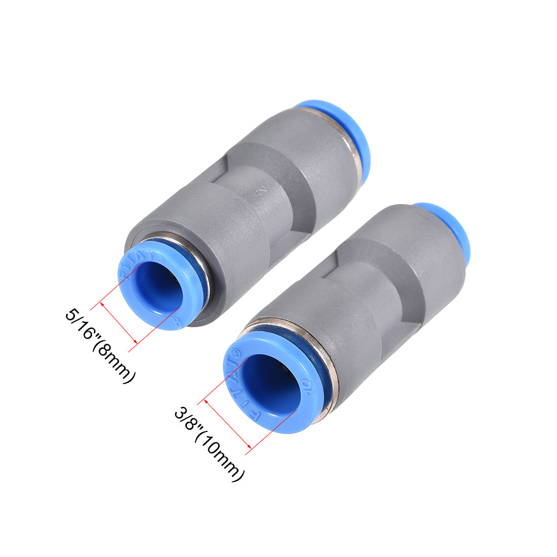 uxcell Uxcell Straight Push to Connector Reducer Fitting 10mm to 8mm Plastic Union Pipe Tube Fitting Grey 2Pcs