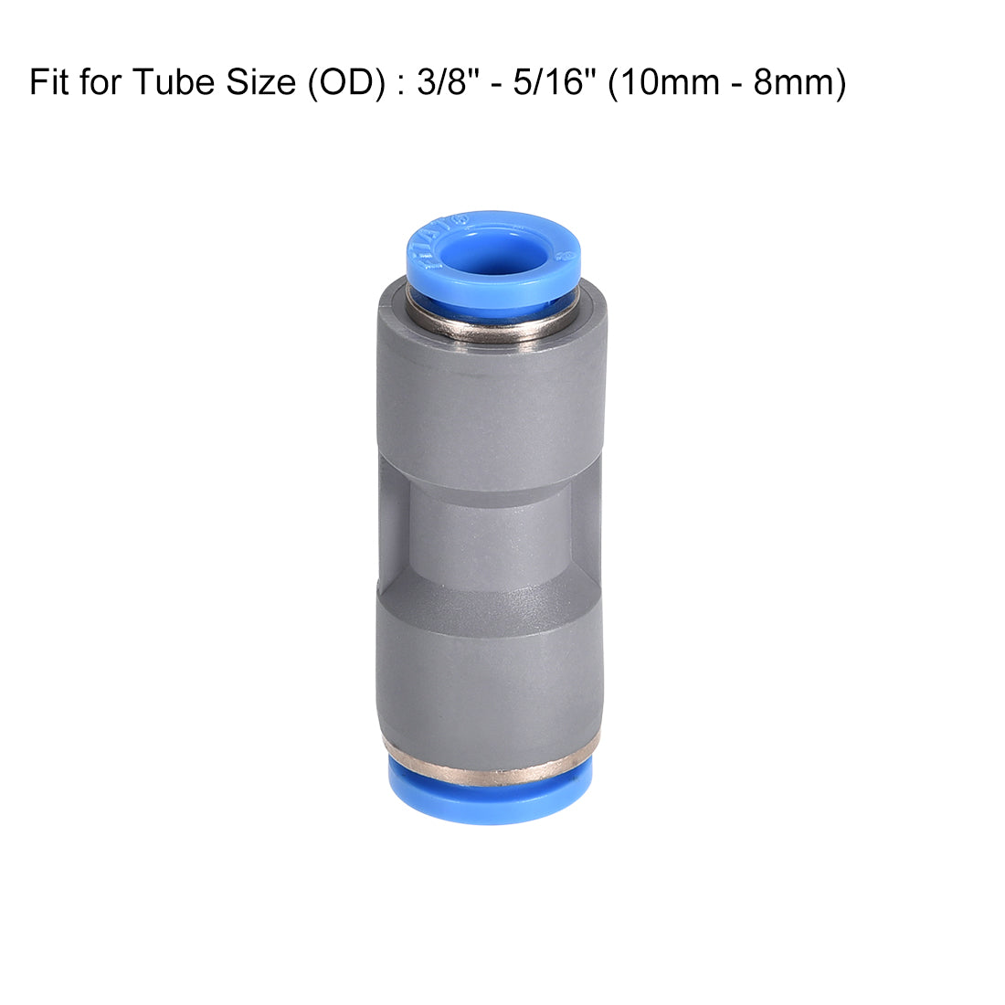 uxcell Uxcell Straight Push to Connector Reducer Fitting 10mm to 8mm Plastic Union Pipe Tube Fitting Grey 2Pcs