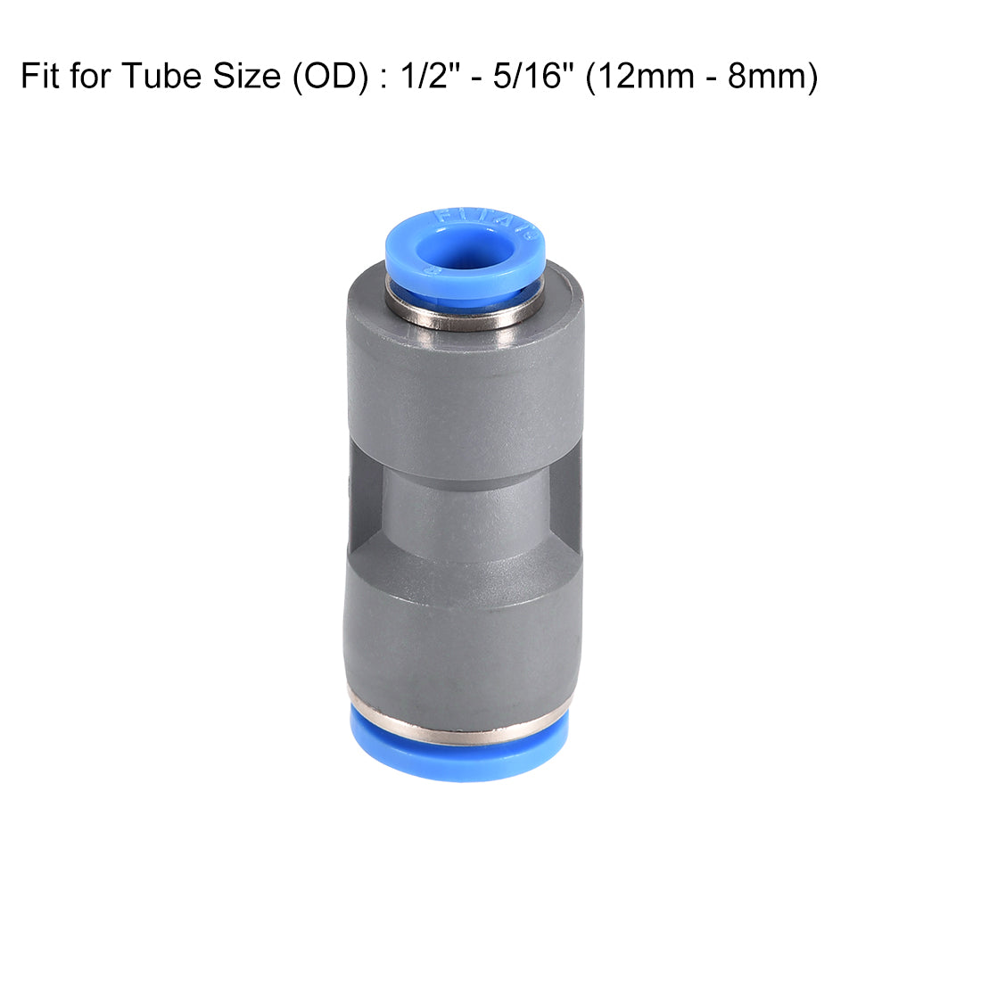 uxcell Uxcell Straight Push to Connector Reducer Fitting 12mm to 8mm Plastic Union Pipe Tube Fitting Grey 2Pcs