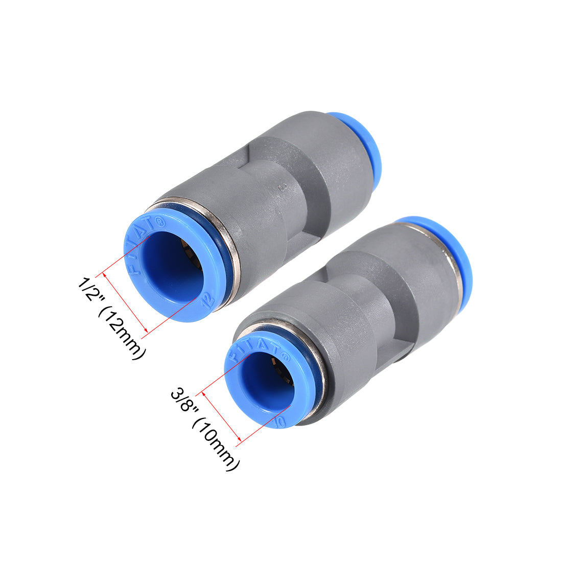 uxcell Uxcell Straight Push to Connector Reducer Fitting 12mm to 10mm Plastic Union Pipe Tube Fitting Grey 2Pcs