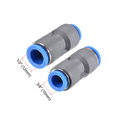 Harfington Uxcell Straight Push to Connector Reducer Fitting 12mm to 10mm Plastic Union Pipe Tube Fitting Grey 2Pcs