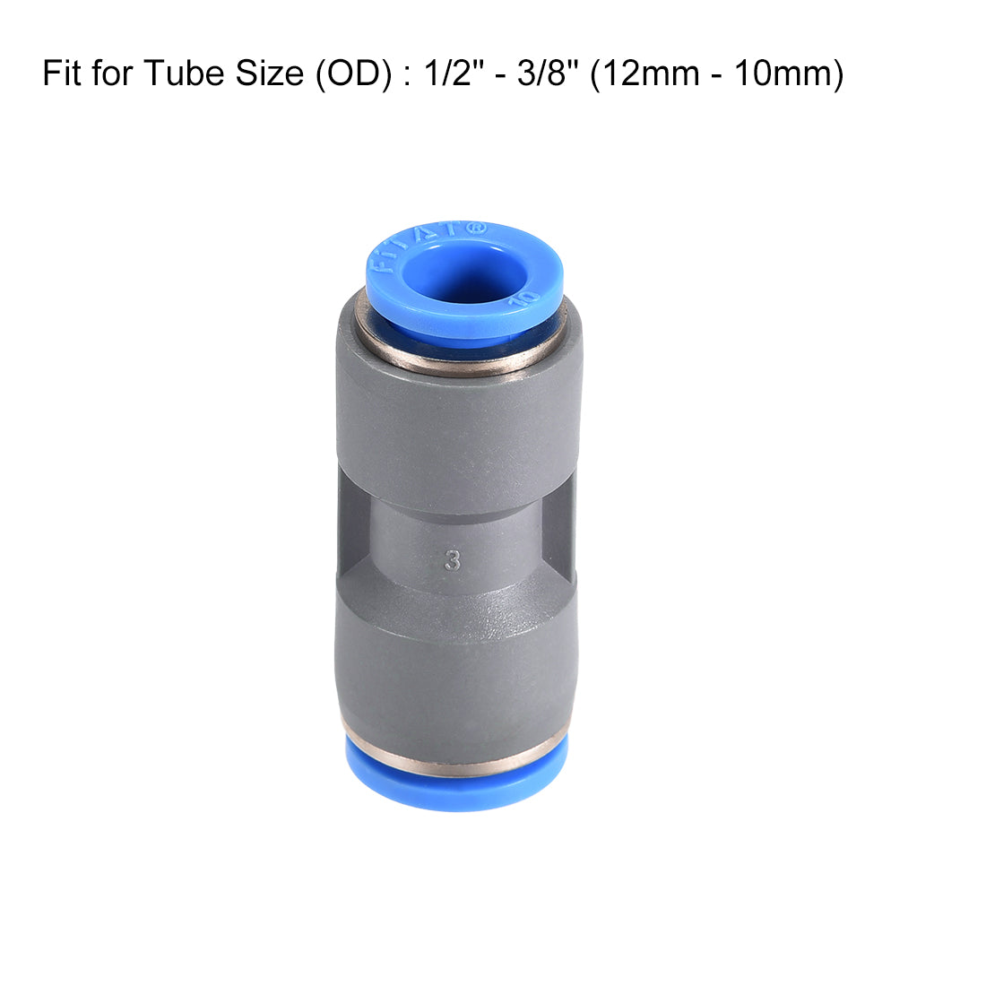 uxcell Uxcell Straight Push to Connector Reducer Fitting 12mm to 10mm Plastic Union Pipe Tube Fitting Grey 2Pcs