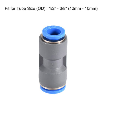Harfington Uxcell Straight Push to Connector Reducer Fitting 12mm to 10mm Plastic Union Pipe Tube Fitting Grey 5Pcs