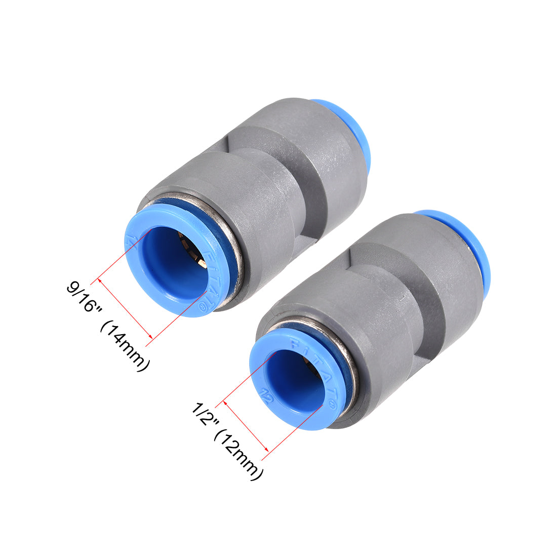 uxcell Uxcell Straight Push to Connector Reducer Fitting 14mm to 12mm Plastic Union Pipe Tube Fitting Grey 2Pcs