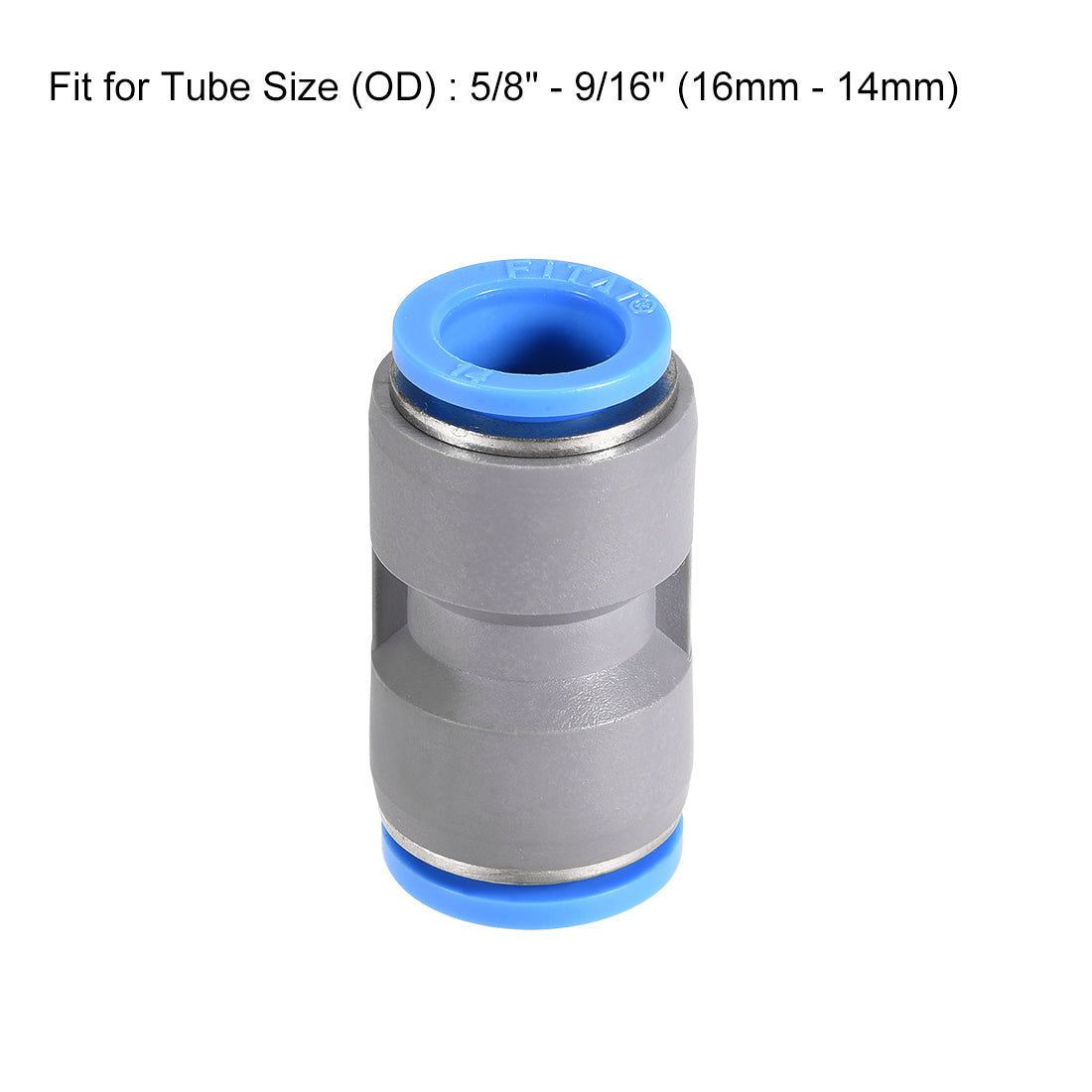 uxcell Uxcell Straight Push to Connector Reducer Fitting 16mm to 14mm Plastic Union Pipe Tube Fitting Grey 2Pcs