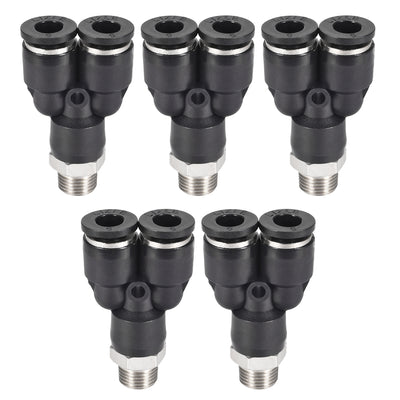 Harfington Uxcell Push To Connect Air Fittings Y Type Tube Connect 6mm OD x 1/8PT Male Thread Tube Fittings Push Lock Black 5Pcs