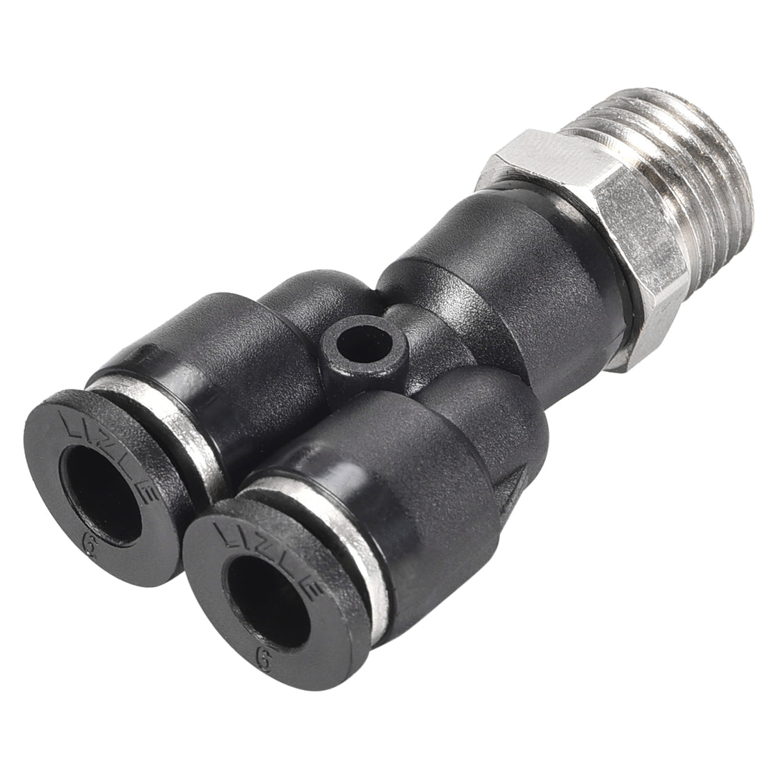 uxcell Uxcell Push To Connect Air Fittings Y Type Tube Connect 6mm OD x 1/4PT Male Thread Tube Fittings Push Lock Black 2Pcs