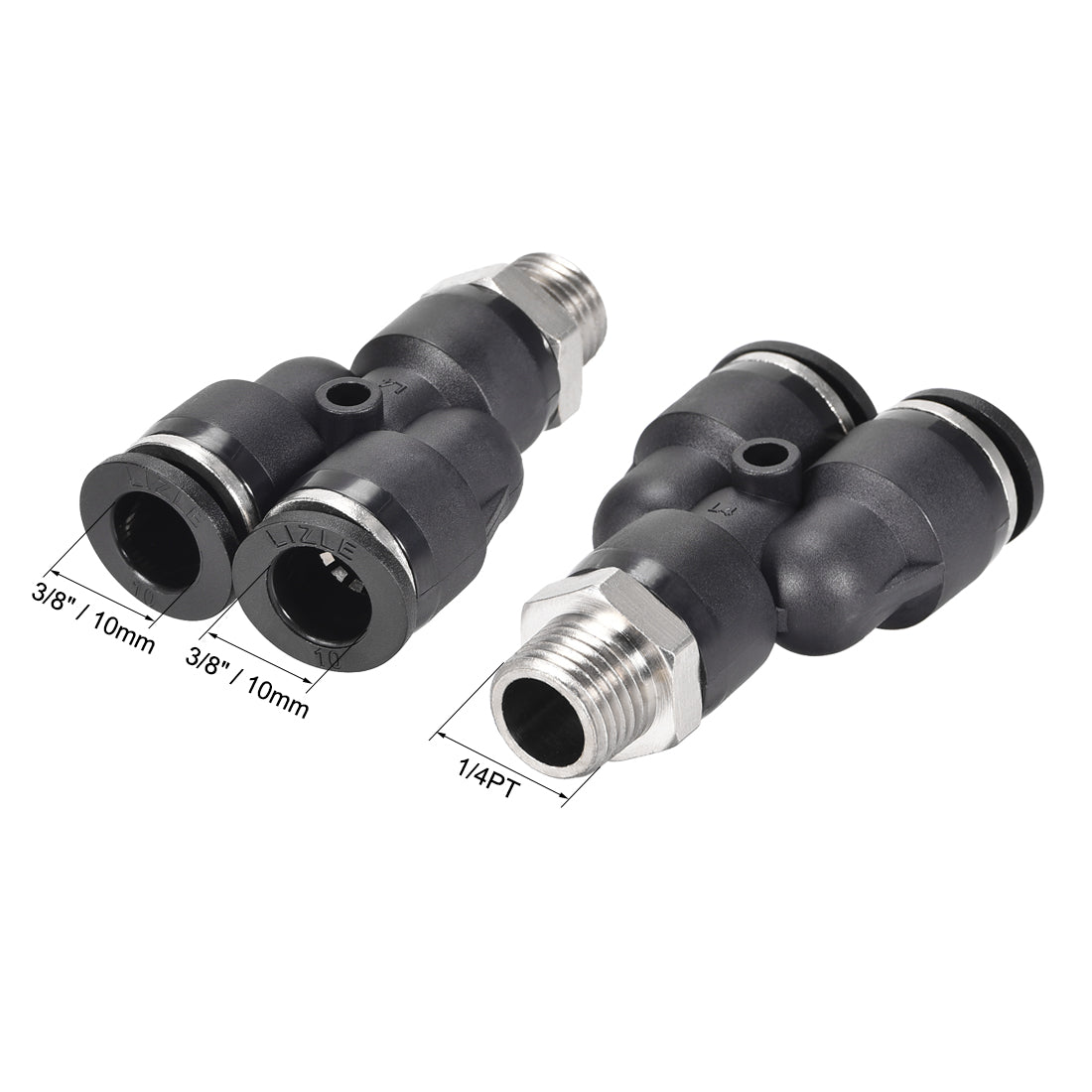 uxcell Uxcell Push To Connect Air Fittings Y Type Tube Connect 10mm OD x 1/4PT Male Thread Tube Fittings Push Lock Black 2Pcs