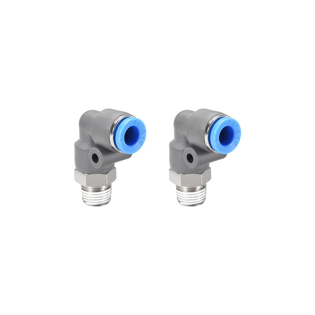 Uxcell Uxcell Elbow Push to Connect Air Fittings 6mm Tube OD  X 1/8PT Male Thread Grey 2Pcs