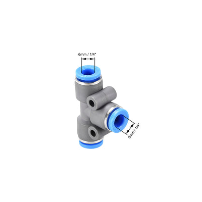 Harfington Uxcell Push To Connect Air Fittings T Type Tee Tube Connect 6mm OD Grey Push Lock 2Pcs