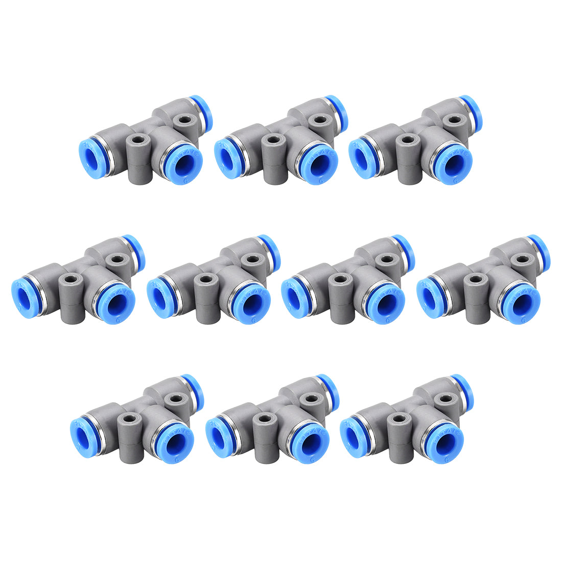 uxcell Uxcell Push To Connect Air Fittings T Type Tee Tube Connect 6mm OD Grey Push Lock 10Pcs