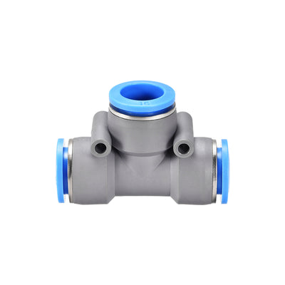 Harfington Uxcell Push To Connect Air Fittings T Type Tee Tube Connect 16mm OD Grey Push Lock