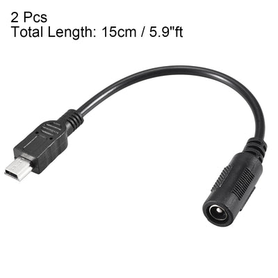 Harfington Uxcell 15cm DC Female Power Supply 5.5x2.1mm Adapter to Mini USB Plug Male Cable 2pcs