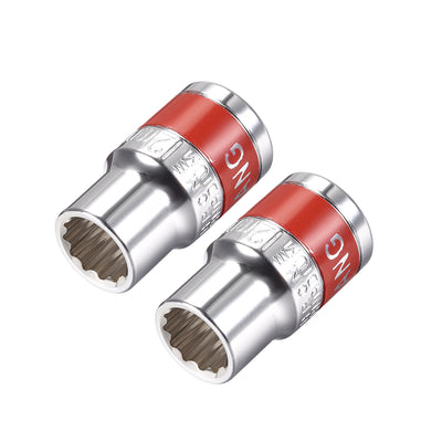 Harfington Uxcell 2 Pcs 1/2-Inch Drive by 12mm Shallow Socket with Red Band, Cr-V, 12-Point, Metric