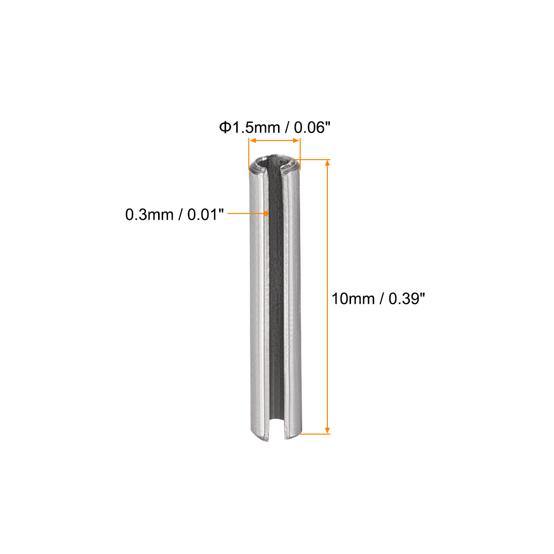 Uxcell 10Pcs M1.5x10mm 304 Stainless Steel Split Spring Dowel Pins - Silver Tone, 1mm Inner Diameter