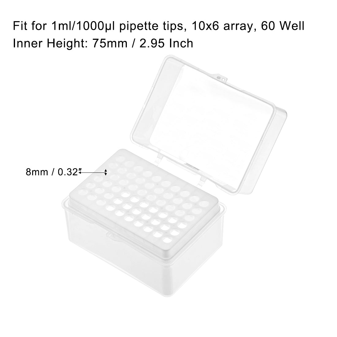 uxcell Uxcell Pipette Tips Box 60-Well Polypropylene Tip Holder Container for 1ml/1000µl Pipettor 8mm Hole Diameter