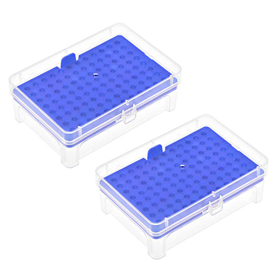 Harfington Uxcell Pipette Tips Box 96-Well Polypropylene Tip Holder Container for 10ul Pipettor 4.5mm Hole Diameter Blue 2Pcs