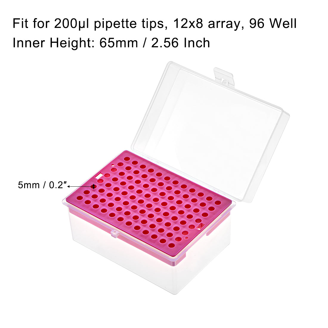 uxcell Uxcell Pipette Tips Box 96-Well Polypropylene Tip Holder Container for 200ul Pipettor 5mm Hole Diameter Red 2Pcs