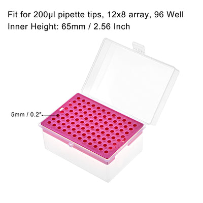Harfington Uxcell Pipette Tips Box 96-Well Polypropylene Tip Holder Container for 200ul Pipettor 5mm Hole Diameter Red 2Pcs