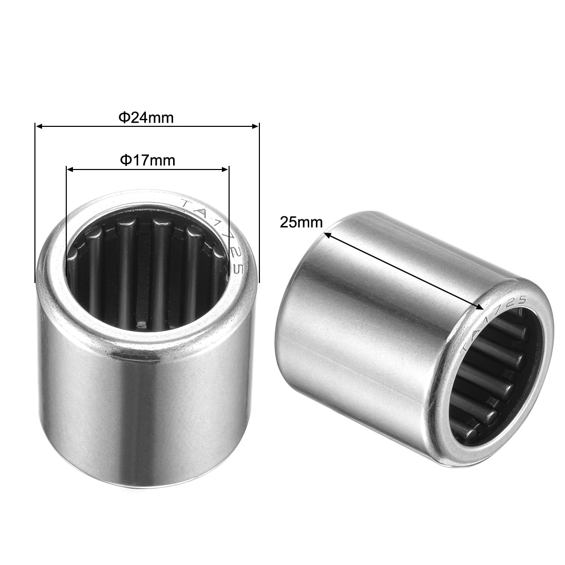 uxcell Uxcell TA1725 Needle Roller Bearings 17mm x 24mm x 25mm Chrome Steel Open End 2pcs