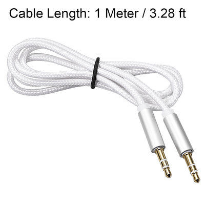 Harfington Uxcell 3.5mm Male to Male  Cable Stereo  Extension, 1 Meter Long, Nylon Sheathed, for Headphones Smartphones Notebooks, White