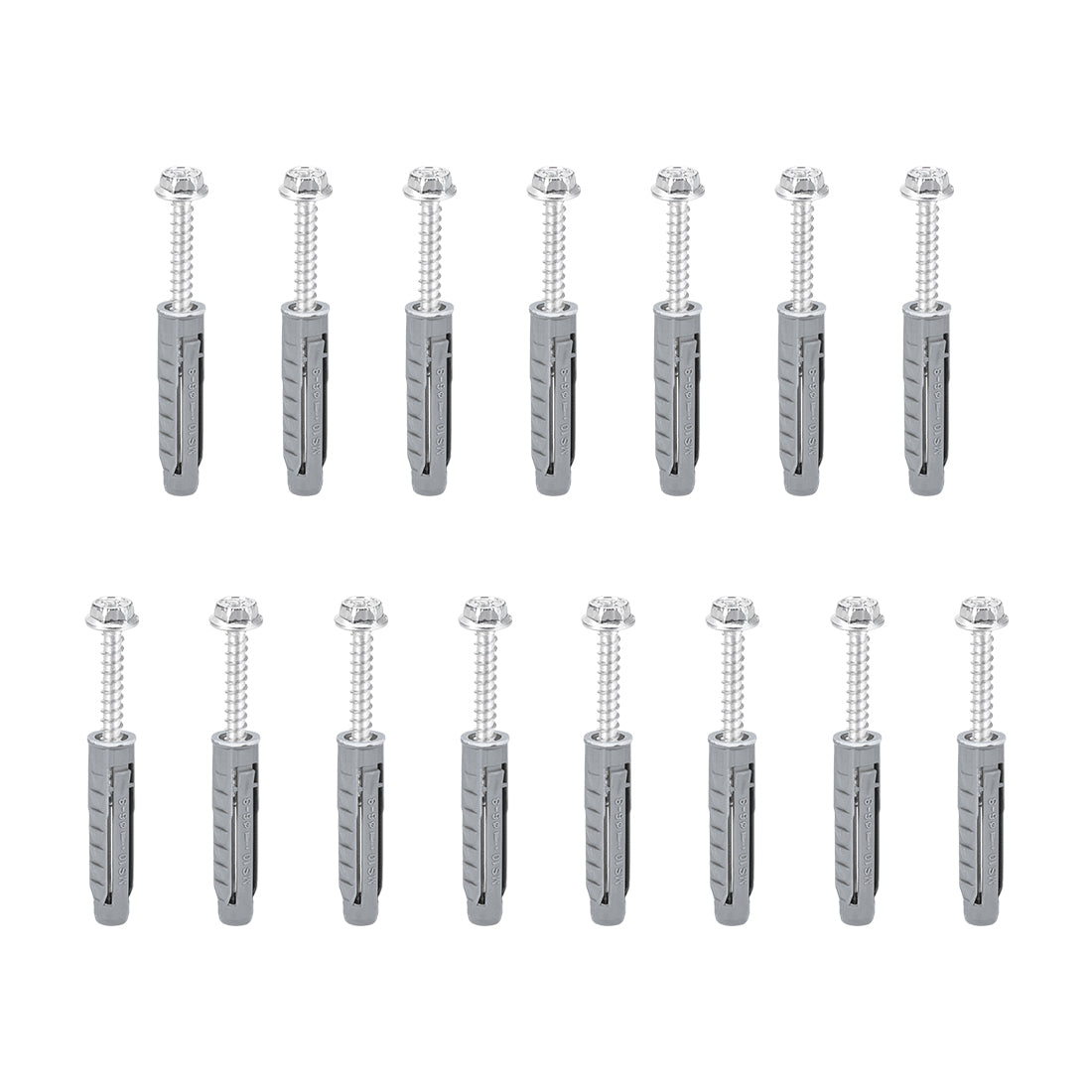 uxcell Uxcell 10x50mm Plastic Expansion Tube for Drywall with Hex Screws Gray 15pcs