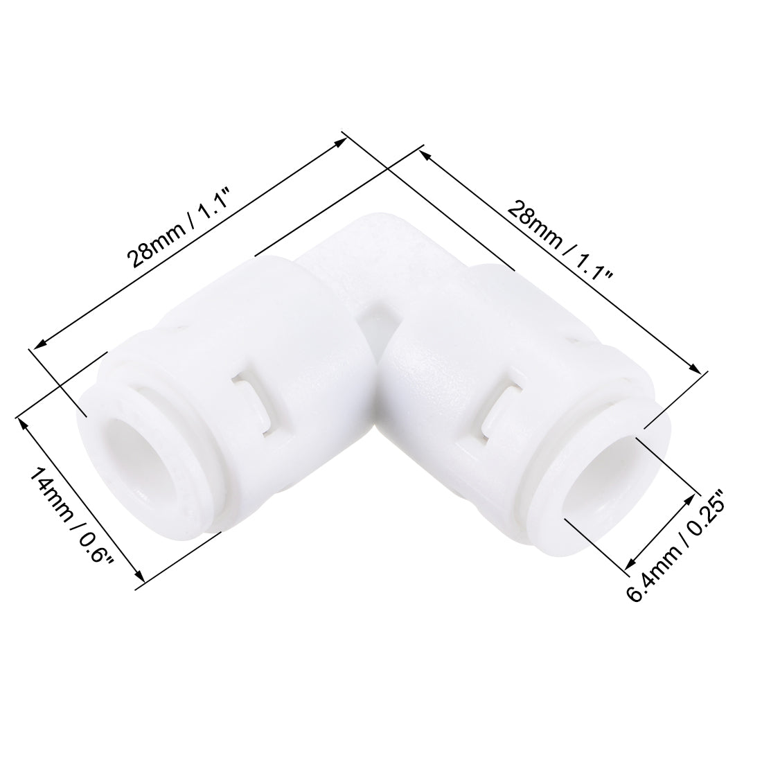 uxcell Uxcell Quick Connector Push in L Type PE Connect Fittings 1/4" to 1/4" Tube for Water Purifier RO System, 28x28mm White 5Pcs
