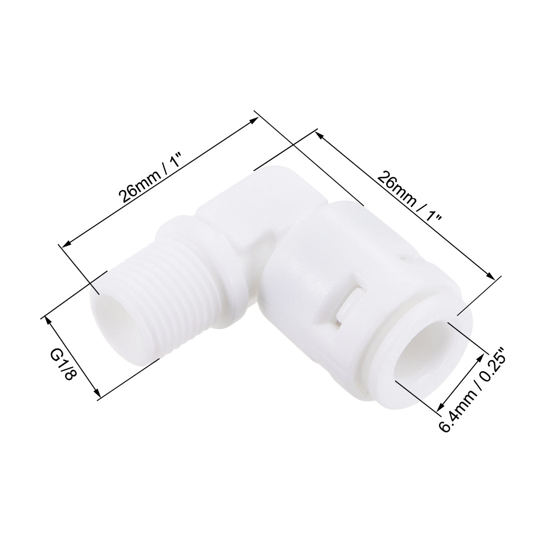 uxcell Uxcell Quick Connector L Type G1/8 Male Thread to 1/4" Tube, Connect Fittings for Ro Water Purifier, 26x26mm White 10Pcs