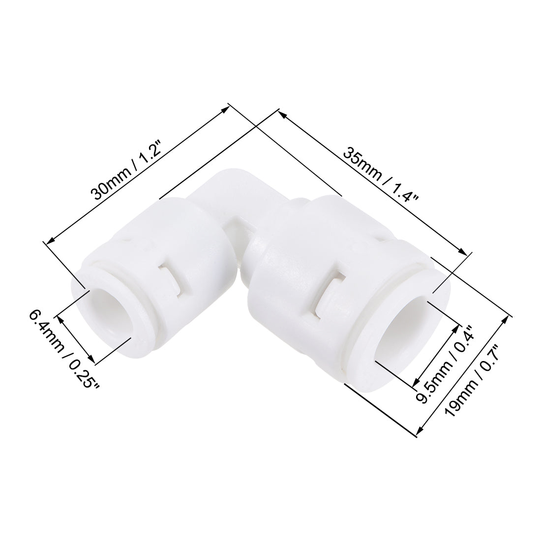uxcell Uxcell Quick Connector L Type 1/4" to 3/8" Push Fit Elbow Connect Fittings for Water Purifier, 35x30mm White 2Pcs