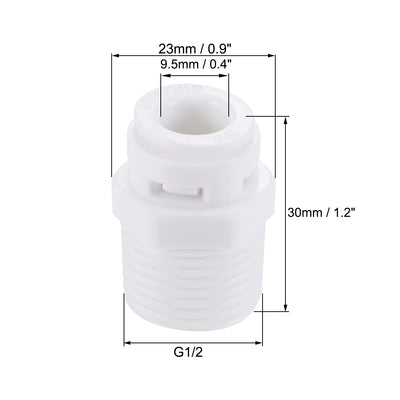 Harfington Uxcell Quick Connector G1/2 Male Thread to 3/8" Tube, Straight Connect Fittings for Water Purifier, 30mm White 2Pcs